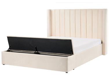 Lit avec banc de rangement Velours NOYERS 160 x 200 cm Blanc cassé