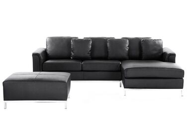 Corner Sofa 5 Seater OSLO Leather Black with Ottoman Left Hand