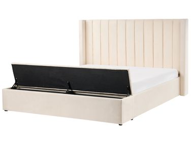 Lit à eau avec banquette de rangement Velours NOYERS 180 x 200 cm Blanc cassé