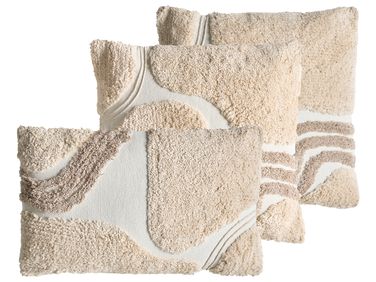 Lot de 3 coussins décoratifs ALSTONIA Coton 30 x 50 cm 45 x 45 cm Beige Motif abstrait