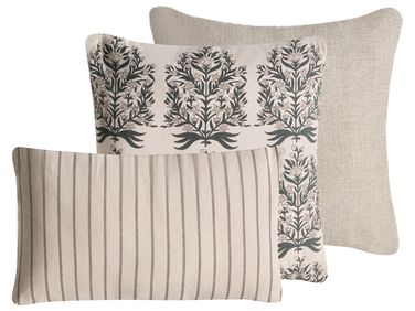 Lot de 3 coussins décoratifs MYRISTICA Coton 30 x 50 cm 45 x 45 cm Beige Motif floral