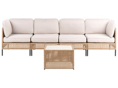 Tuinbank met tafel 4-zits OMEGANA modulair PE rotan Lichtbeige