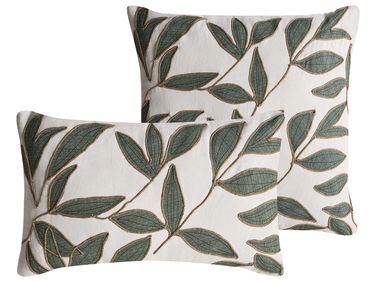 Lot de 2 coussins décoratifs LANSIUM Coton 30 x 50 cm 45 x 45 cm Blanc Motif de plante