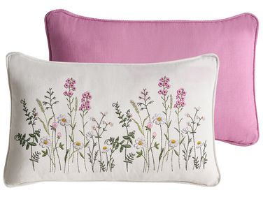 Lot de 2 coussins décoratifs MADHUCA Coton 30 x 50 cm Blanc Motif floral