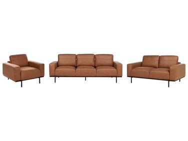 Living Room Set 6 Seater SOVIK Faux Leather Brown