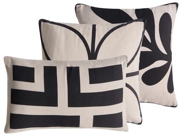 Lot de 3 coussins décoratifs AGATHIS Coton 30 x 50 cm Noir/beige Motif abstrait
