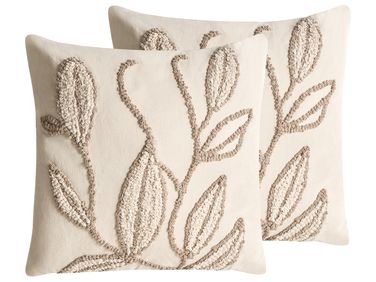 Lot de 2 coussins décoratifs SAVINA Coton 45 x 45 cm Blanc Motif floral