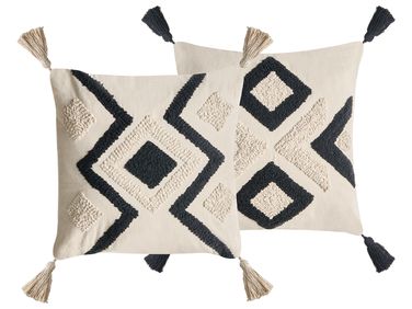 Lot de 2 coussins décoratifs SARACA Coton 45 x 45 cm Noir/beige Motif géométrique