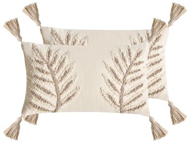 Lot de 2 coussins décoratifs POMETIA Coton 30 x 50 cm Beige Motif floral