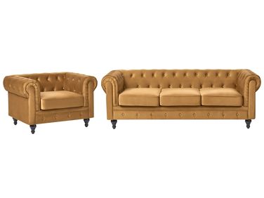 Living Room Set 4 Seater CHESTERFIELD Velvet Gold