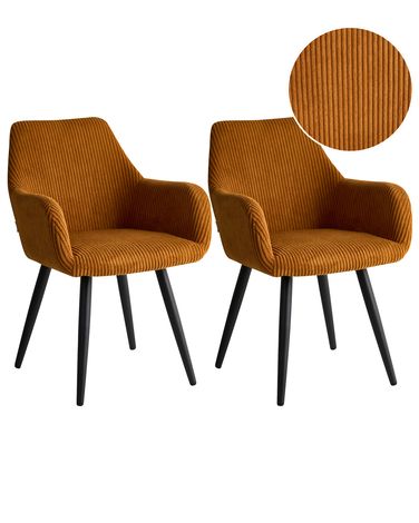 Lot de 2 chaises de salle à manger MORI Velours côtelé Orange