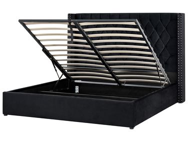 Lit ottoman Velours LUBBON 180 x 200 cm Noir