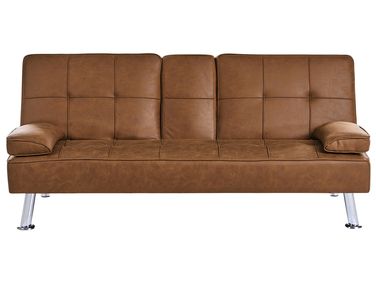 Sofa Bed 3 Seater ROXEN Faux Leather Golden Brown