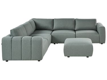 Modulaire hoekbank 5-zits KIVVIK Stof Groen met ottomaan rechtszijdig