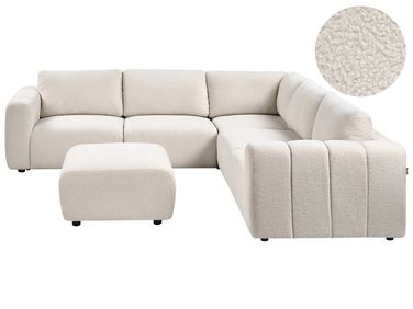 Modular Corner Sofa 5 Seater KIVVIK Boucle Off-White with Ottoman Left Hand