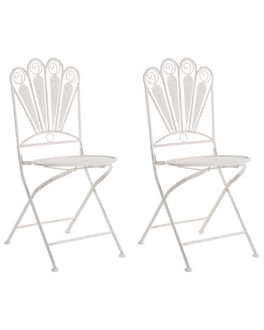Lot de 2 chaises de jardin PAVIA Pliant Métal Blanc cassé