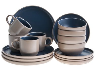 Set de 16 couverts de table NUTMEG Grès Beige/bleu