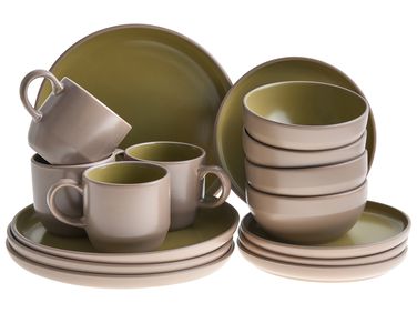 Set de 16 couverts de table NUTMEG Grès Beige/vert
