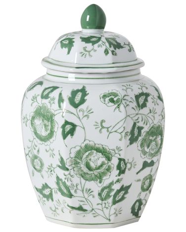Lidded Vase FERROL Porcelain 29 cm White/ Green