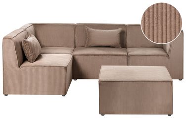 Modulaire hoekbank 4-zits LEMVIG Corduroy Zandbeige met ottomaan rechtszijdig