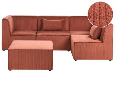 Modulaire hoekbank 4-zits LEMVIG Corduroy Goudbruin met ottomaan linkszijdig