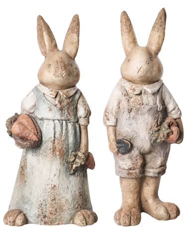 Lot de 2 statues de jardin BAROLO Lapin Multicolore