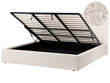 Lit ottoman Bouclé BRENON 180 x 200 cm Blanc cassé