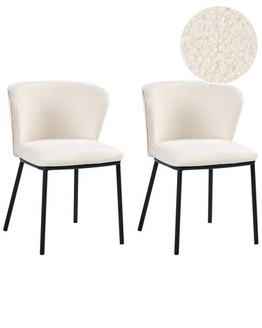 Lot de 2 chaises de salle à manger HOSKIN Bouclé Blanc cassé