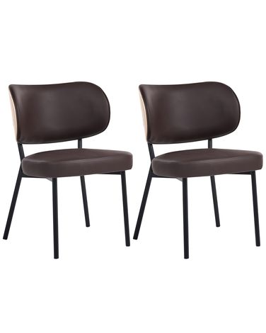 Lot de 2 chaises de salle à manger WONDER Cuir PU Marron foncé