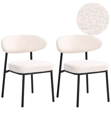 Lot de 2 chaises de salle à manger WINTON Bouclé Blanc cassé