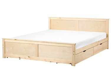 Lit avec 4 tiroirs Bois de pin DAUPHIN 180 x 200 cm Marron clair