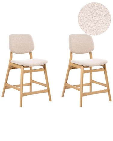 Lot de 2 chaises de bar ELAINE Bouclé Marron clair/beige