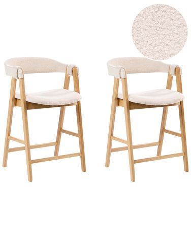 Lot de 2 chaises de bar DAY Bouclé Marron clair/beige clair