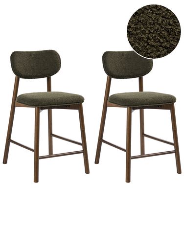Set of 2 Bar Chairs MILLS Boucle Brown/ Green