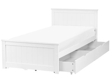 Lit avec 2 tiroirs Bois de pin SABRAN 90 x 200 cm Blanc