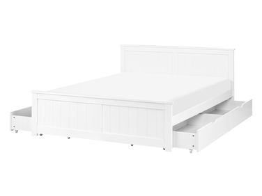 Lit avec 4 tiroirs Bois de pin SABRAN 140 x 200 cm Blanc