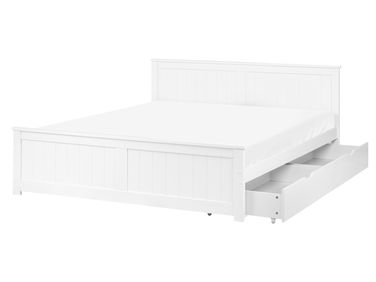 Lit avec 2 tiroirs Bois de pin SABRAN 160 x 200 cm Blanc