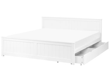 Lit avec 2 tiroirs Bois de pin SABRAN 180 x 200 cm Blanc