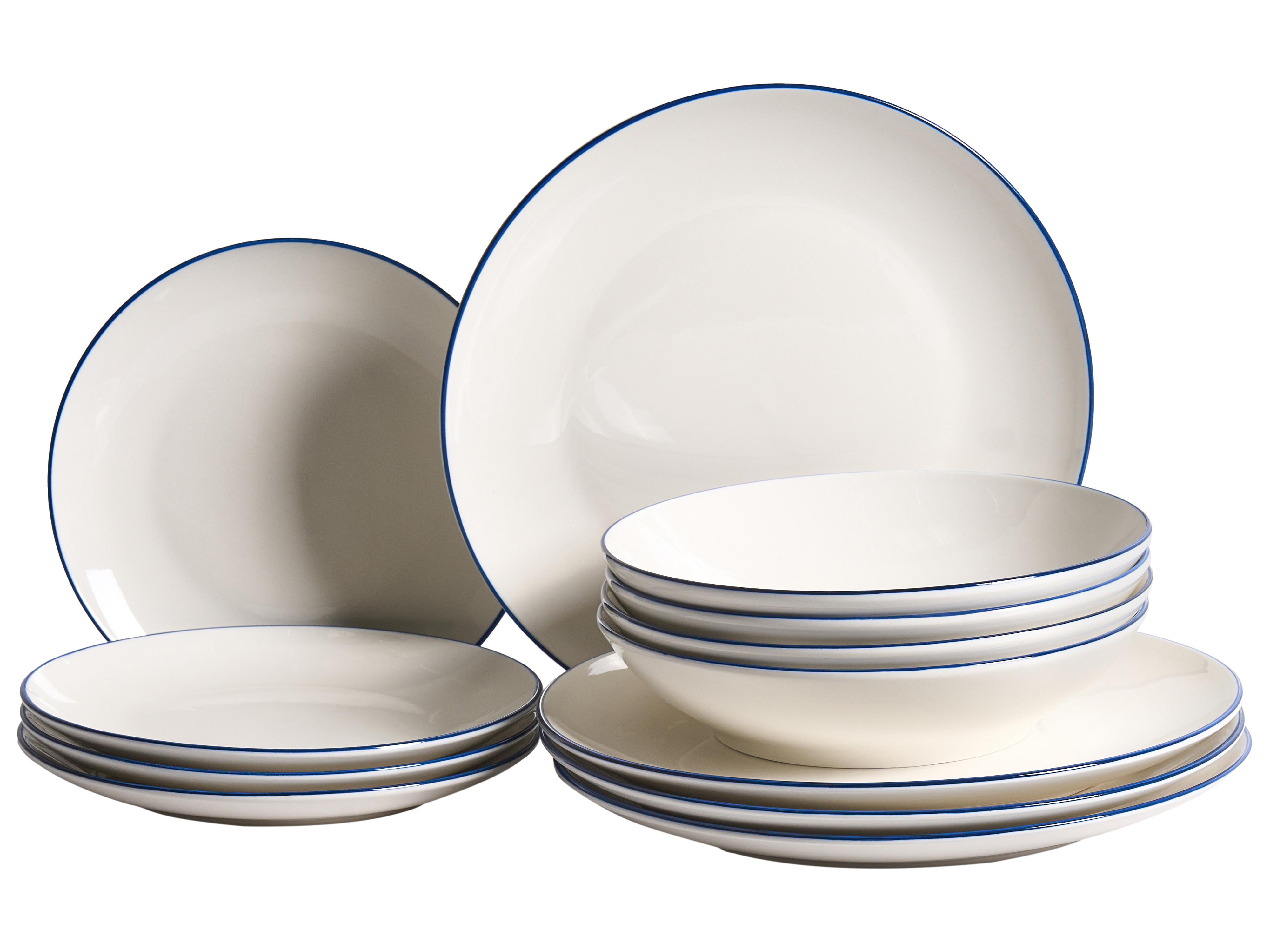 Set de 12 couverts de table CUMIN Porcelaine Blanc cassé/bleu