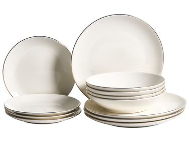 Set de 12 couverts de table CUMIN Porcelaine Blanc cassé/doré