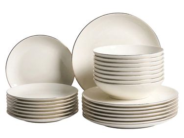 Set de 24 couverts de table CUMIN Porcelaine Blanc cassé/doré