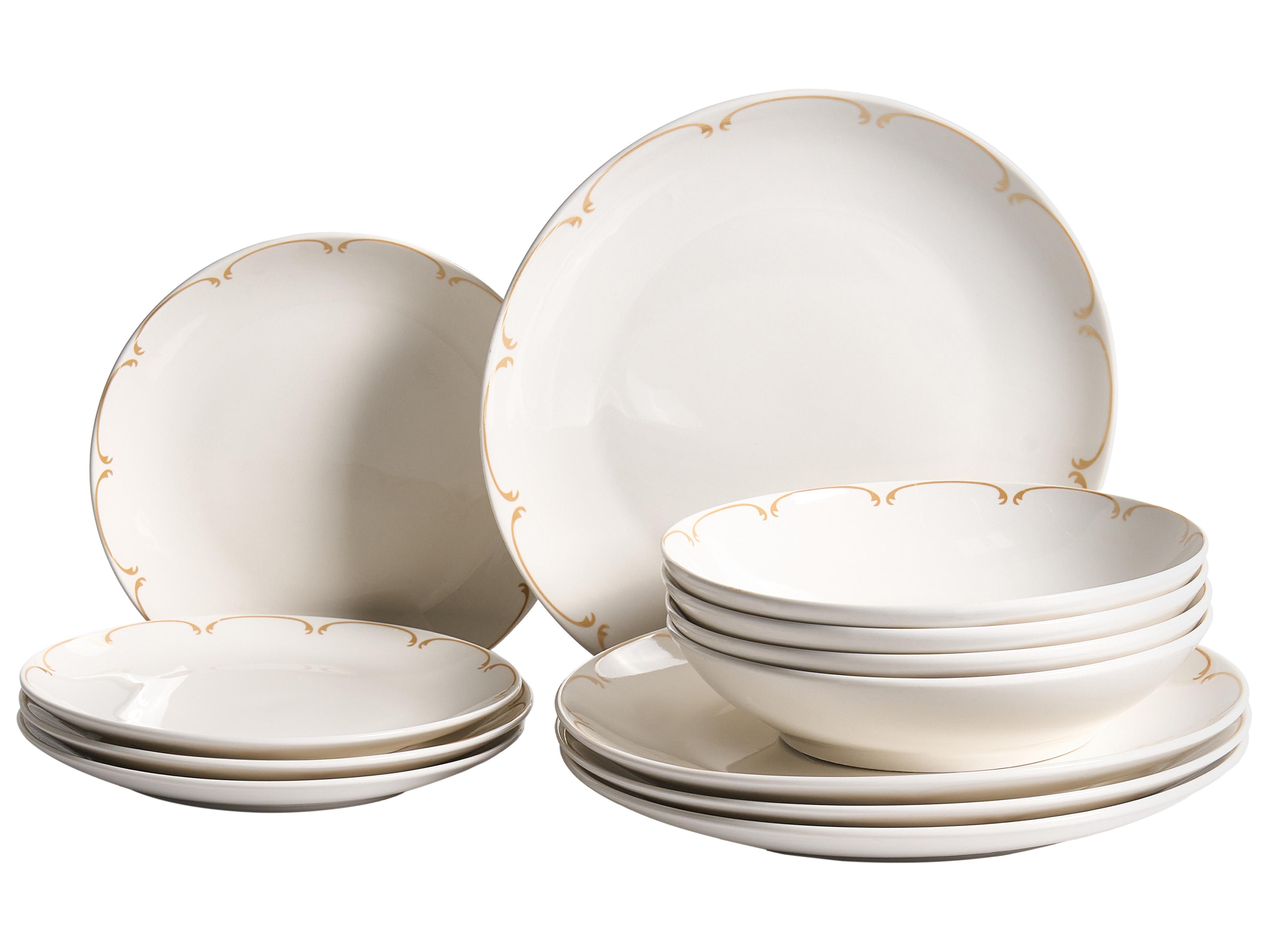 Set de 12 couverts de table CHAROLI Porcelaine Blanc/doré