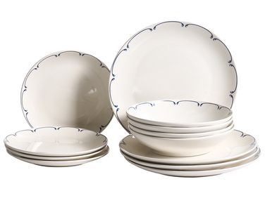 Set de 12 couverts de table CHAROLI Porcelaine Blanc/bleu