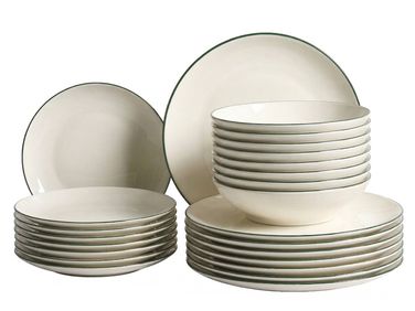 Set de 24 couverts de table CUMIN Porcelaine Blanc cassé/vert