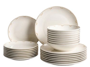 Set de 24 couverts de table CHAROLI Porcelaine Blanc/doré