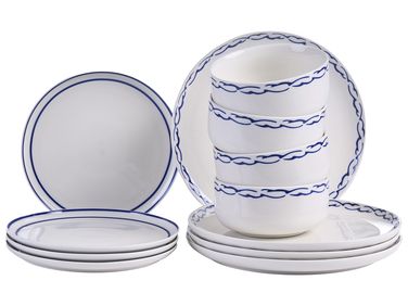 Set de 12 couverts de table AMCHUR Porcelaine Blanc/bleu