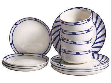 Set de 12 couverts de table SHISO Porcelaine Blanc/bleu