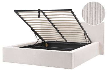 Ottoman Bed Corduroy LILLEBONNE 160 x 200 cm (EU King Size) Light Beige