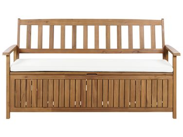 Garden Bench with Cushion SOVANA 160 cm Acacia Wood Off-White