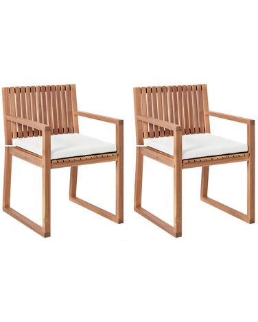 Lot de 2 chaises de jardin avec coussins SASSARI II PREMIUM Bois d'acacia certifié Blanc cassé